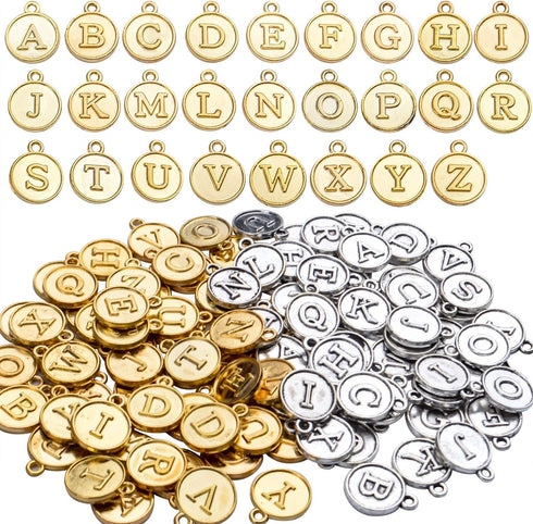 Aylifu 104 pcs A-Z Letter Charms Round Alphabet Charms Pendants for Necklace Bracelet Jewelry Craft DIY,Gold & Silver...