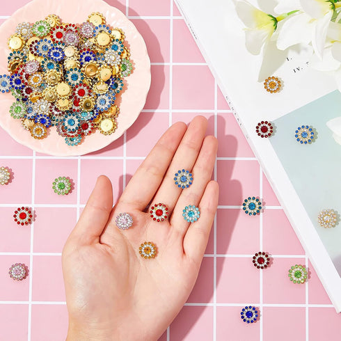 WILLBOND 300 Pieces 14mm Flower Buttons with Rhinestones Sew on Flower Embellishments 0.55 Inch Crystal Glass Beads Buttons Flatback Rhinestone Bu...