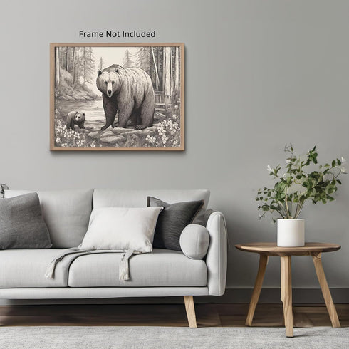 Posterizer 1 pcs- Cute bear with its cub in nature-Art for Animal Lovers-Landscape & Nature Art- Gift for Men Women Entrepreneur Teens-Decor for H...
