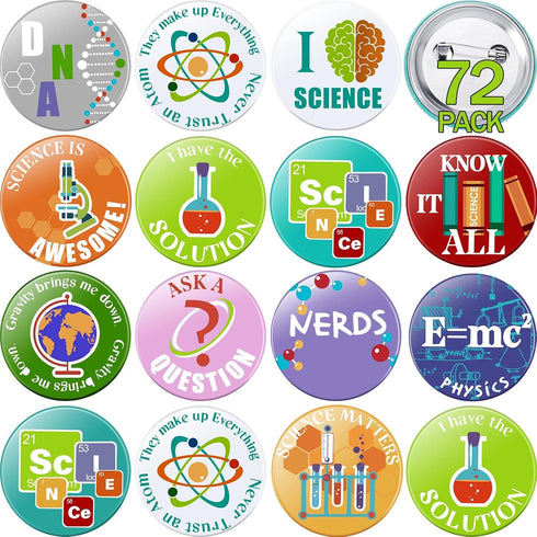 72 Pcs Science Party Button Pins Science Theme Pinback Buttons for Party Accessory, 12 Styles...