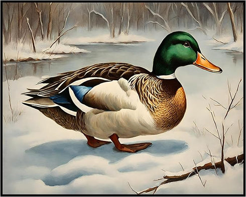 Posterizer 1 pcs-duck in snowy winter nature-oil painting style 3-Art for Animal Lovers-Landscape & Nature Art-Decor for Home & Office- unframed w...