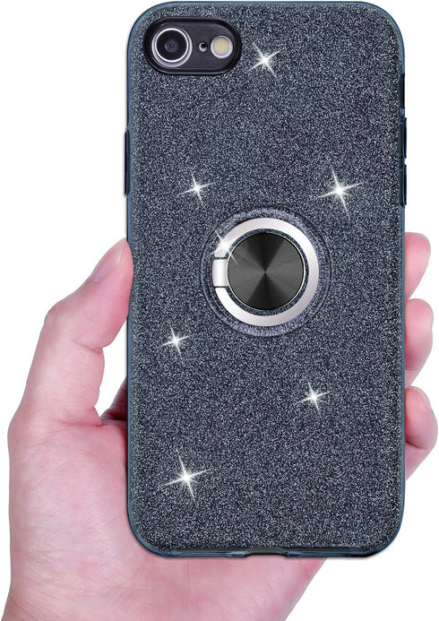 Wisdompro Case for iPhone SE 2022/2020, for iPhone 8, for iPhone 7, Cute Glitter Bling Sparkly Case with Ring Stand, Women Girls Protective Phone ...