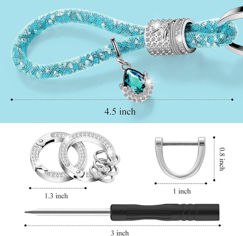 Crystal Bling Car Keychain for Women Glitter Rhinestone Keychain Ring Strap Keychain Accessories Car Key Decorations...