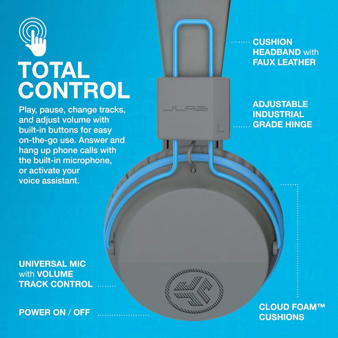JLab JBuddies Studio Wireless On-Ear Kids Headphones, Graphite/Blue, 13 Hour Battery Life, Studio Volume Safe, Volume Limiter, Folding, Adjustable...