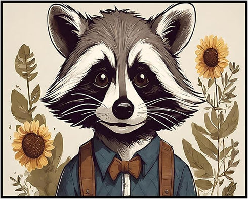 Posterizer 1 pcs- Cute raccoon with sunflowers arround it-Art for Animal Lovers-Floral Botanical Art- Gift for Men Women Teens-Living Room Bedroo...