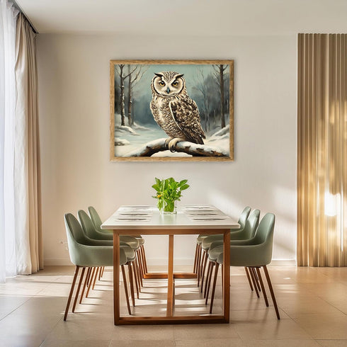 Posterizer 1 pcs-owl in nature-winter snowy scene in oil painting style-5-Art for Animal Lovers-Landscape & Nature Art-Decor for Home & Office- un...