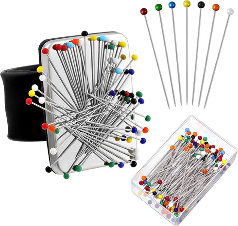 Magnetic Wrist Sewing Pincushion with 100 Pieces 1.5 Inch Ball Head Sewing Pins Set Wrist Magnetic Pin Holder Gift Supplies(Black)...
