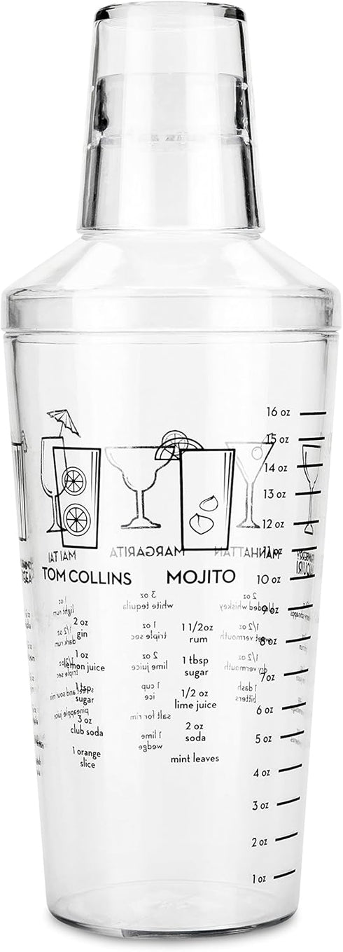 True Maraca Cocktail Shaker with Built In Strainer, Drink Mixer with 7 Classic Drink Recipes & Measurements, Perfect for Game Nights, BBQ, House P...