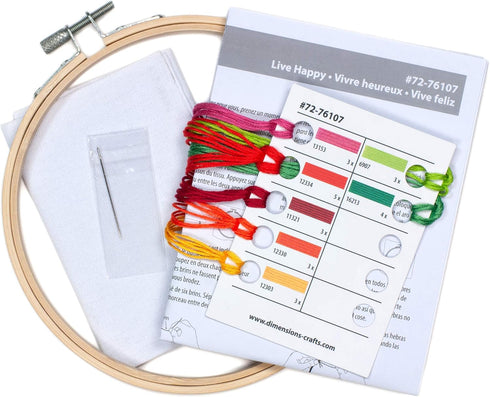 Dimensions 72-76107 Live Happy Needlepoint Embroidery Kit with 6" Bamboo Hoop......