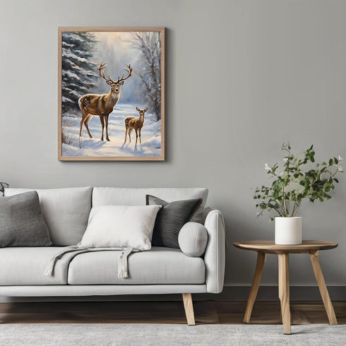 Posterizer 1 pcs-majestic deer in snowy winter scene-oil painting style-11-Art for Animal Lovers-Landscape & Nature Art-Decor for Home & Office- u...