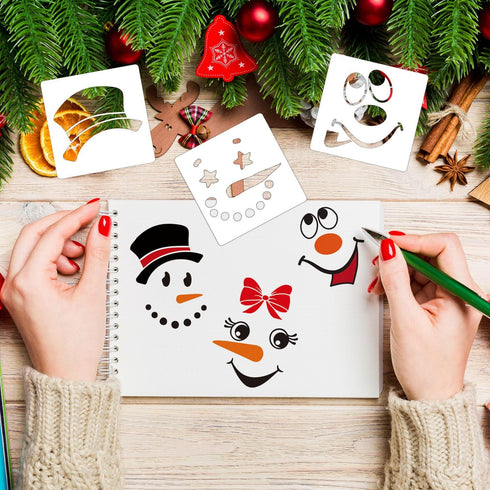 Snowman Faces Stencil,5” Christmas Stencils Reusable Holiday Drawing Stencils for Painting on Wood Block Wall Paper Fabric...