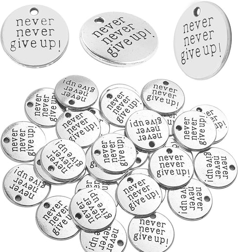 Aylifu 30 PCS of Alloy Inspirational Words Message Charm Pendants never never give up for Crafting Bracelet Necklace Jewelry Making Accessory...