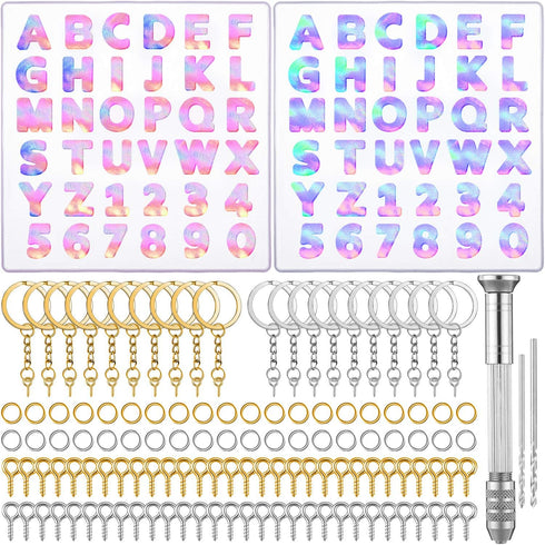 2 Pieces Alphabet Letter Resin Molds Backward Kit, Reusable Letter Number Silicone Resin Mold for Epoxy Casting with Keychain, Pin Vise Hand Drill...