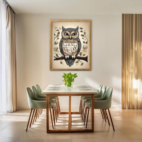 Posterizer 1 pcs- Green and white owl standing on a tree-Art for Animal Lovers-Floral Botanical Art- Gift for Men Women Entrepreneur Teens-Living ...