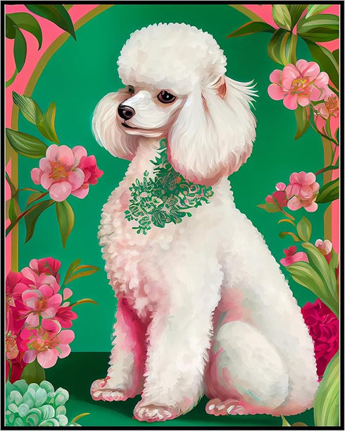 Posterizer 1 pcs-chinoiserie full poodle and flowers-Art for Animal Lovers-Abstract & Modern Art-Living Room Bedroom Decor- UNFRAMED Wall Art...