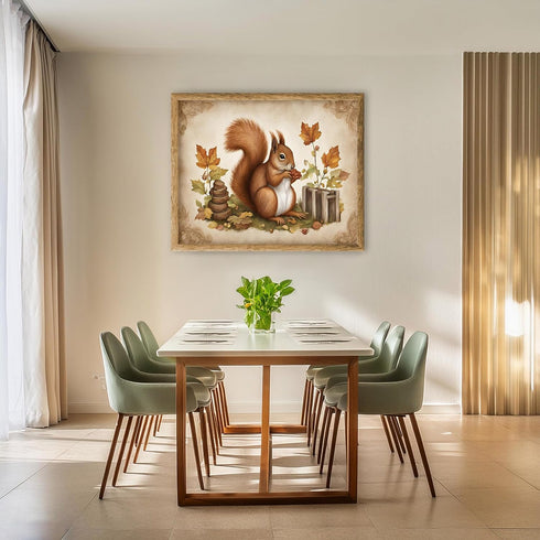 Posterizer 1 pcs- A squirrel eating nuts on the ground-Art for Animal Lovers-Floral Botanical Art- Gift for Men Women Entrepreneur Teens-Living Ro...