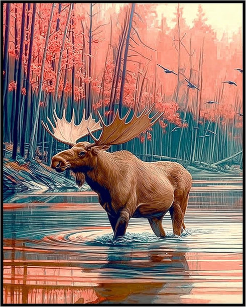 Posterizer 1 pcs-vibrant abstract nature scene with beautiful moose 1-Art for Animal Lovers-Abstract & Modern Art-Gift for Men Women Entrepreneur ...
