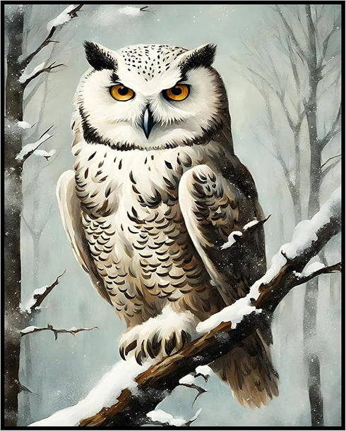 Posterizer 1 pcs-snowy winter scene of a white owl-oil painting style 11-Art for Animal Lovers-Landscape & Nature Art-Decor for Home & Office- unf...