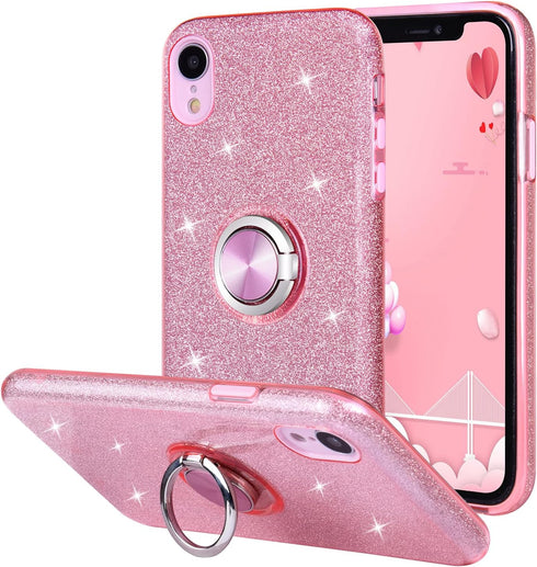Wisdompro Case for iPhone XR, Cute Glitter Bling Sparkle Protective Case with Ring Kickstand, Women Girls Phone Case for 6.1 Inch Apple iPhone XR ...