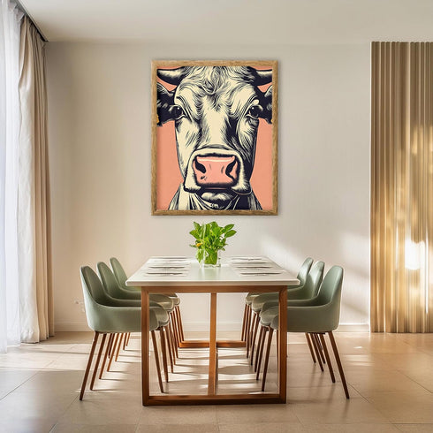 Posterizer 1 pcs-cute cow close up with peach tone background-Art for Animal Lovers-GIft for Men Women Teens-Decor for Home & Office- unframed wal...