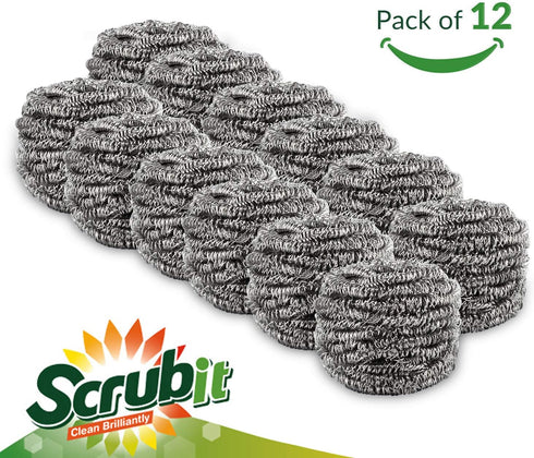 12 Pack Stainless Steel Scourers by Scrub It – Steel Wool Scrubber Pad Used for Dishes, Pots, Pans, and Ovens. Easy scouring for Tough Kitchen Cle...