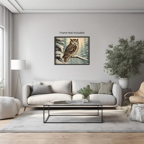Posterizer 1 pcs-owl in nature-winter snowy scene in oil painting style-7-Art for Animal Lovers-Landscape & Nature Art-Decor for Home & Office- un...