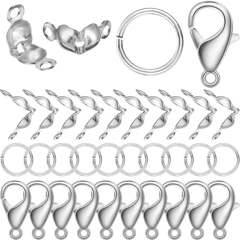 450 Pieces Jewelry Making Accessories Set Includes 200 Bead Tips Knot Covers 200 Open Jump Ring Connectors and 50 Lobster Claw Clasps for DIY Jewe...