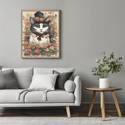 Posterizer 1 pcs- Cute black and white cat in the middle of red flowers-Art for Animal Lovers-Floral Botanical Art- Gift for Men Women Teens-Livin...