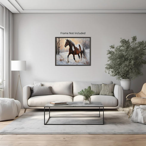 Posterizer 1 pcs-majestic horse in snowy winter scene-oil painting style-2-Art for Animal Lovers-Landscape & Nature Art-Decor for Home & Office- u...
