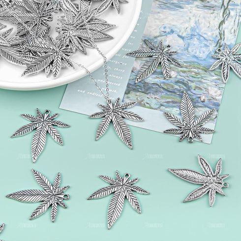 AUEAR, 30 Pack Metal Leaf-shaped Charms Tibetan Antique Silver Leaves Pendants for Card Grabber Earring Bracelet Necklace Jewelry Making Craft DIY...
