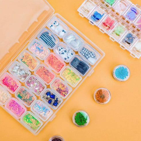 21 Grid Bead Rhinestone Organizer, Small Clear Storage Box with Separate Lids for Fake Nail Art Accessory Tool Supplies, Jewelry Diamond Charm Gem...