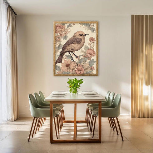 Posterizer 1 pcs- Beautiful pink bird standing on wild flowers-Art for Animal Lovers-Floral Botanical Art- Gift for Men Women Teens-Living Room B...