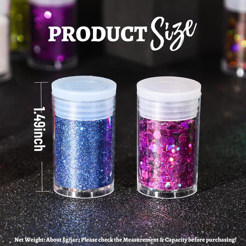 LEOBRO Glitter, Fine Glitter and Chunky Glitter, 32 Jars Craft Glitter Powder Holographic Glitter Resin Glitter for Crafts, Halloween Christmas Bo...