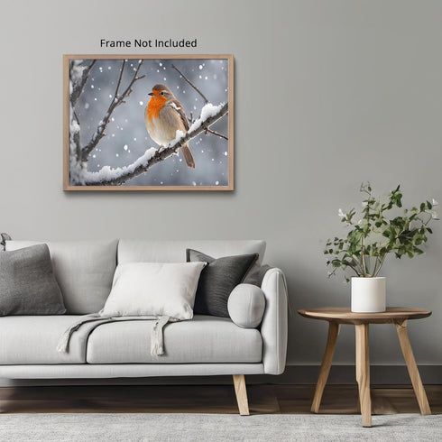 Posterizer 1 pcs-cute little bird in snowy winter scene -1-Art for Animal Lovers-Landscape & Nature Art-Decor for Home & Office- unframed wall art...