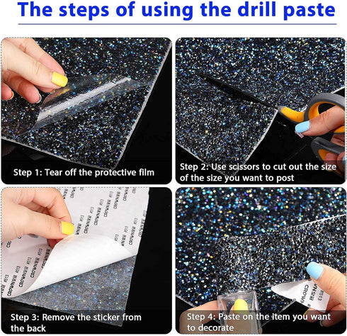 Bling Crystal Resin Rhinestones Sticker Sheet DIY Self-Adhesive Car Decoration Sticker Glitter Crystal Rhinestone Sheet for Car Shoes Clothing (Bl...