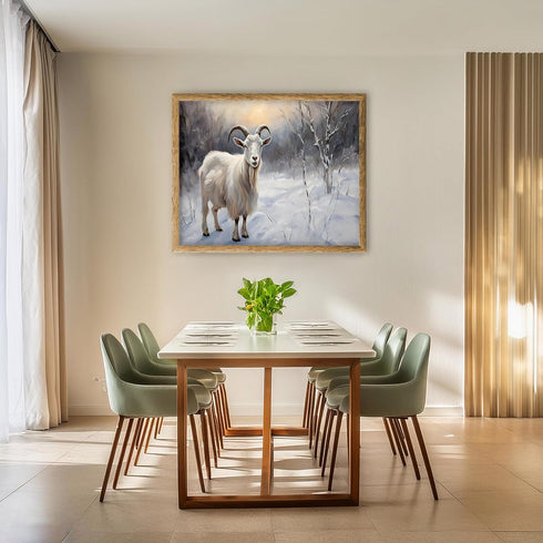 Posterizer 1 pcs-goat in snowy winter nature-oil painting style 4-Art for Animal Lovers-Landscape & Nature Art-Decor for Home & Office- unframed w...