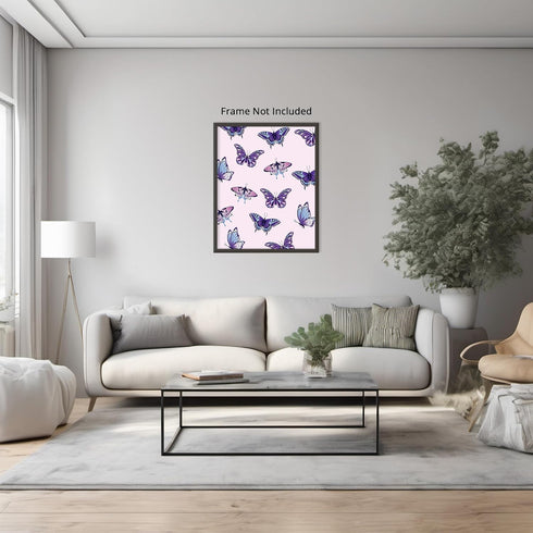 Posterizer 1 pcs-Pink and Purple Cute Aesthetic Girly Butterflies-Art for Animal Lovers-Landscape & Nature Art-Gift for Girls, Teens-Living Room B...