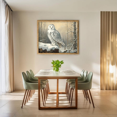 Posterizer 1 pcs-snowy winter scene of a white owl-oil painting style 3-Art for Animal Lovers-Landscape & Nature Art-Decor for Home & Office- unfr...