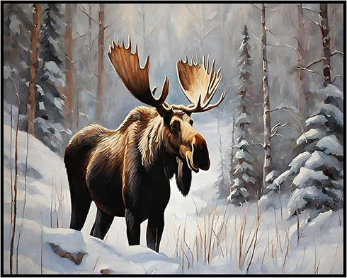 Posterizer 1 pcs-beautiful moose in snowy winter nature 2-Art for Animal Lovers-Landscape & Nature Art-Decor for Home & Office- unframed wall art...