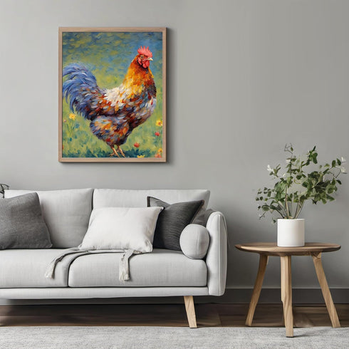 Posterizer 1 pcs- Oil painting style- rooster in garden-Art for Animal Lovers- Gift for Men Women Entrepreneur Teens-Living Room Bedroom Decor- un...