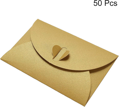 PATIKIL Mini Envelopes, 50 Pack Heart Clasp Tiny Items Storage Cute Present Card Holder for Wedding Greeting Party, Golden...