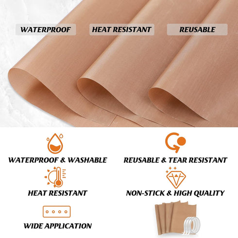 HTVRONT Teflon Sheets for Heat Press - 3 Packs 12" x 16" Teflon Paper with 3 Rolls 10mm x 33m Heat Tape for Sublimation Non-Stick PTFE Teflon Shee...