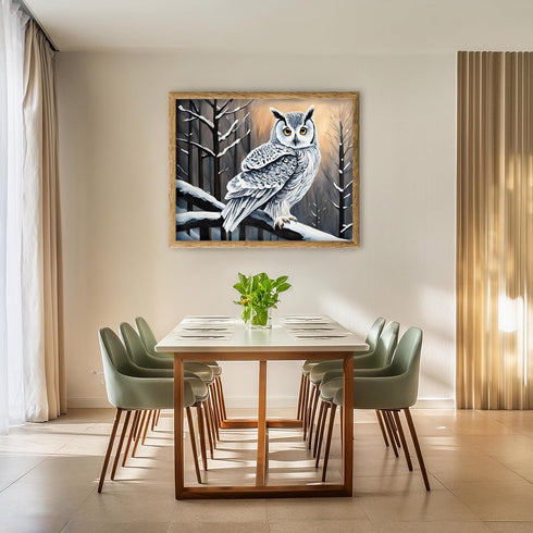 Posterizer 1 pcs-owl in nature-winter snowy scene in oil painting style-2-Art for Animal Lovers-Landscape & Nature Art-Decor for Home & Office- un...