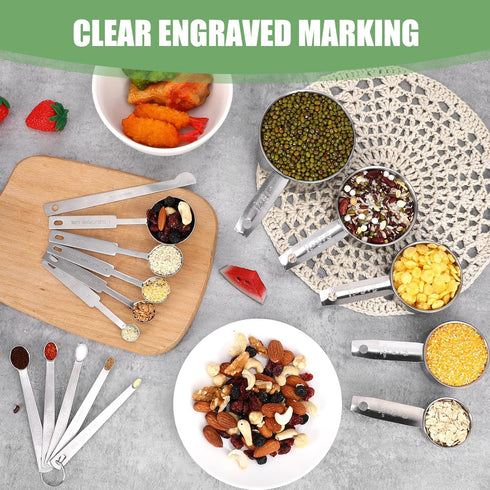 Measuring Cups and Spoons Set of 16,5 Nesting Metal Measuring Cups and 5 Measuring Spoons,1 Leveler and 5 Mini Measuring Spoons for Cooking,Baking...