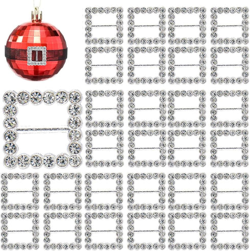 AUEAR, 50 Pack 15mm Christmas Square Rhinestone Slide Buckles Invitation Ribbon Slider Belt Craft for DIY Wedding Supply Gift Wrap (Silver)...