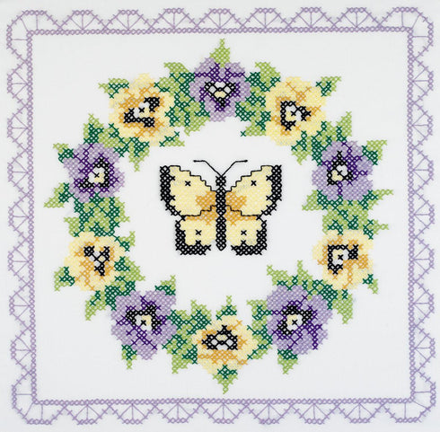 Janlynn Stamped Cross Stitch Quilt Blocks 18"X18" 6/Pkg-Pansy Wreath, Multicolor...