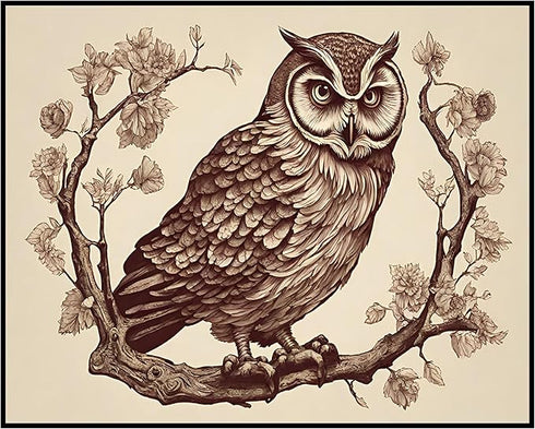 Posterizer 1 pcs- Brown owl sitting on a twig Print-Art for Animal Lovers-Floral Botanical Art- Gift for Men Women Entrepreneur Teens-Living Room ...