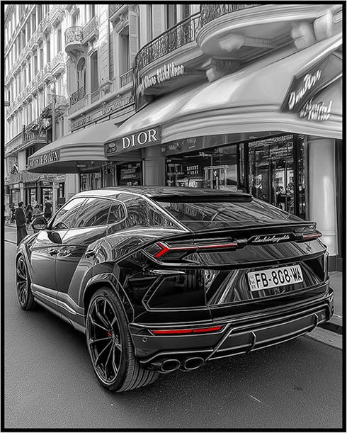 Posterizer 1 pcs-modern chic black car passing by luxury stores 1-Photography Art- Gift for Women, Fashionistas, Designer Fashion Fans-Decor for H...