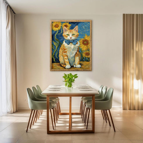 Posterizer 1 pcs- dapper orange cat with bowtie and sunflowers-Art for Animal Lovers-Gift for Art Lovers-Living Room Bedroom Decor- unframed wall ...