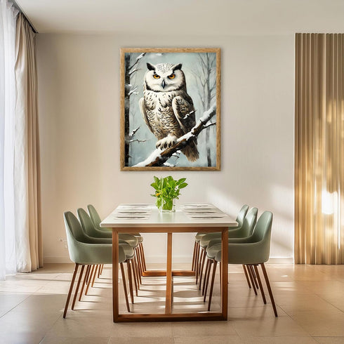 Posterizer 1 pcs-snowy winter scene of a white owl-oil painting style 11-Art for Animal Lovers-Landscape & Nature Art-Decor for Home & Office- unf...